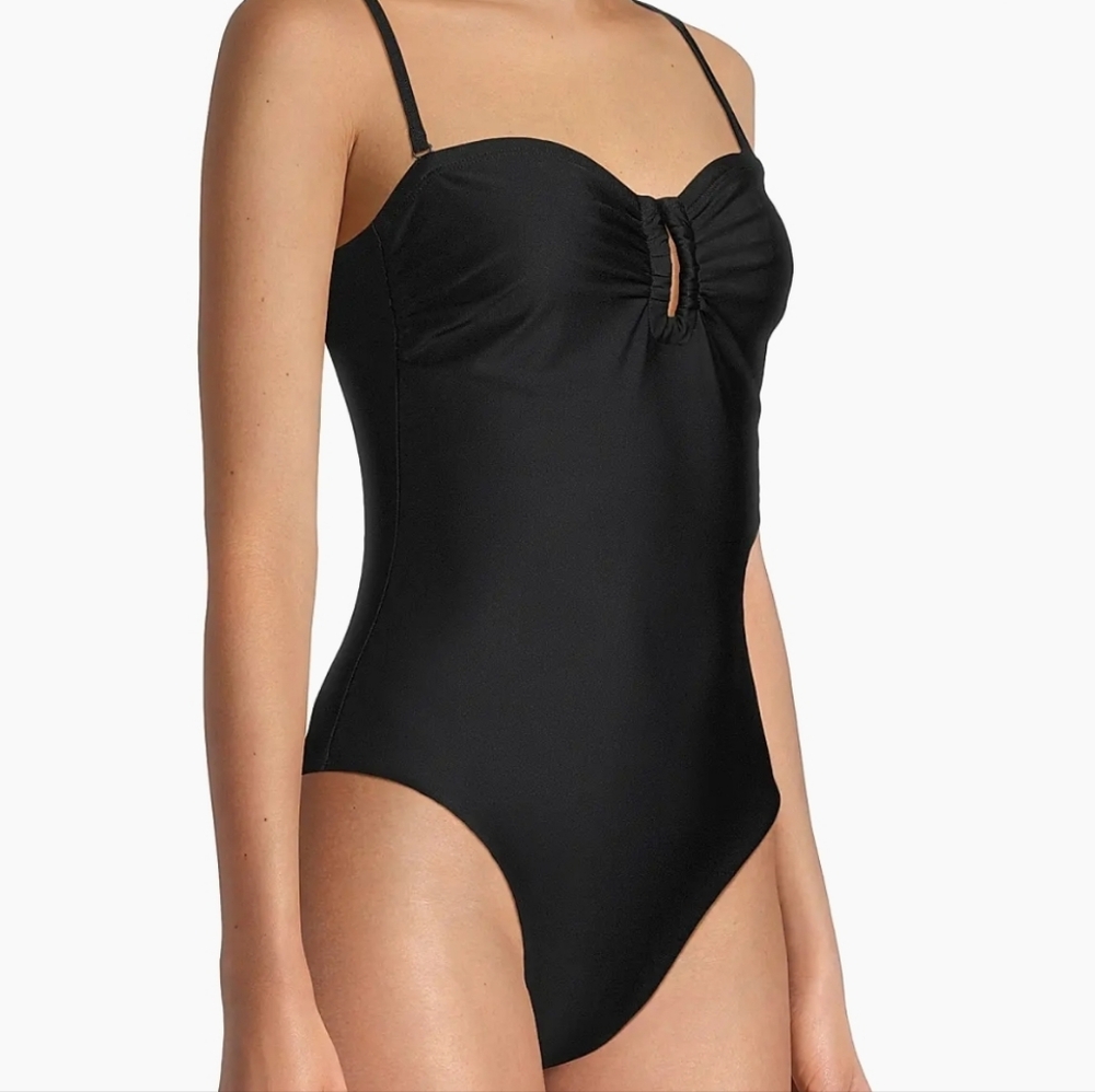 Caroline Constas Black Ruched Keyhole One-Piece Swimsuit